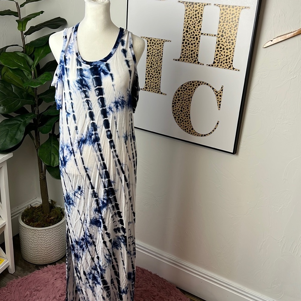 Tie Dye Cold Shoulder Maxi Dress
